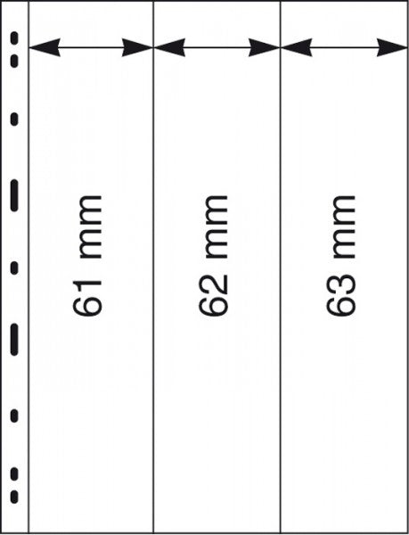 UNIPLATE Feuilles à 3 bandes verticales (61 mm, 62 mm et 63 mm), paquet de 5 – Transparentes