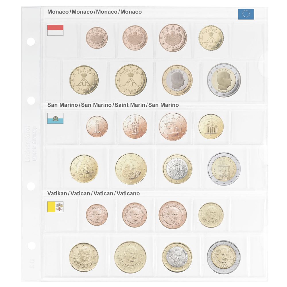 Feuille pré-imprimée karat pour séries EURO courantes: Monaco/Saint Marin/Vatican