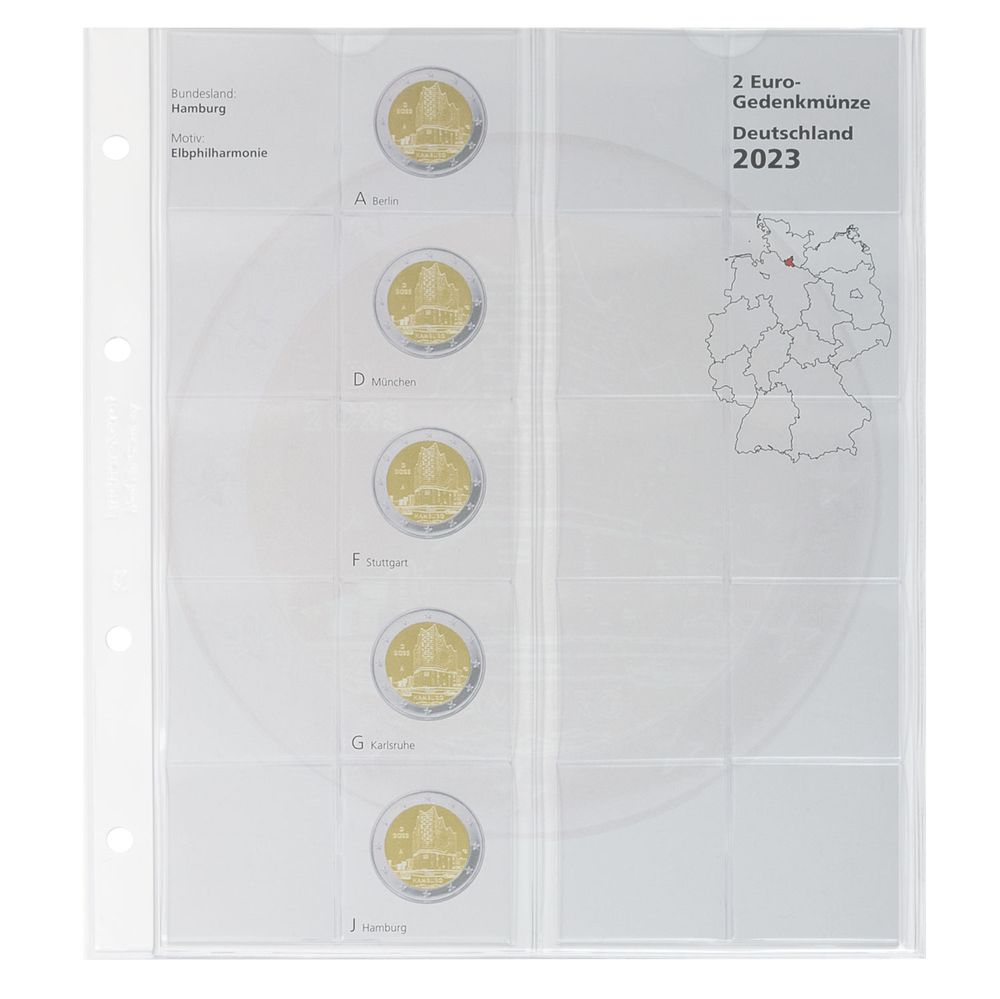 Feuille pré-imprimée karat 2 Euro commémoratives "Hamburg 2023" de la série États Allemands 2023-2038
