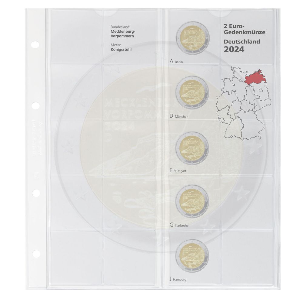 Feuille pré-imprimée karat 2 Euro commémoratives "Mecklenburg-Vorpommern 2024" de la série États Allemands 2023-2038