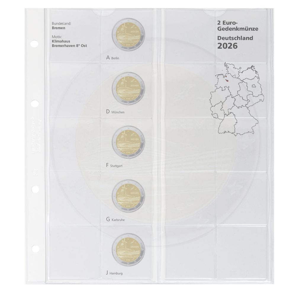 Feuille pré-imprimée karat 2 Euro commémoratives "Bremen 2026" de la série États Allemands 2023-2038