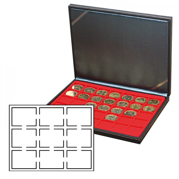 Coffret numismatique NERA M avec plateau rouge vif pour 9 capsules-US (Slabs) jusqu'au format 63x85 mm