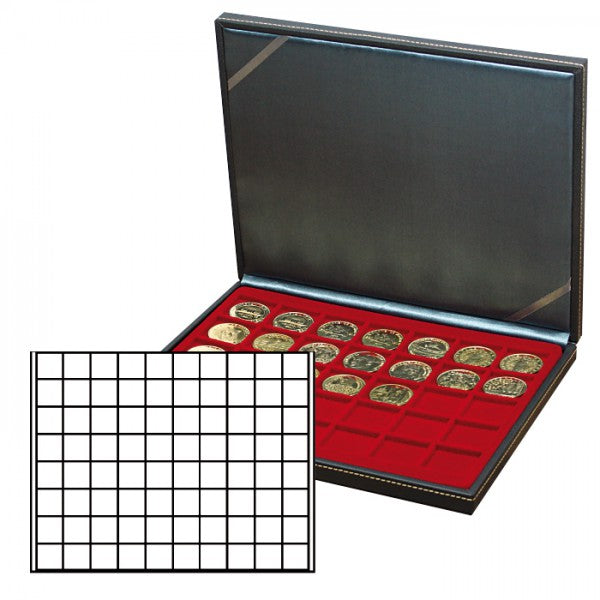 Coffret numismatique NERA M avec plateau à 80 alvéoles carrés pour monnaies/capsules jusqu'à Ø 24 mm – Rouge foncé
