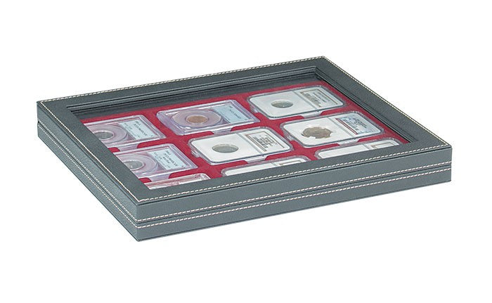 Coffret numismatique NERA M PLUS avec plateau pour 9 capsules-US (Slabs) jusqu'au format 63x85 mm – Rouge foncé