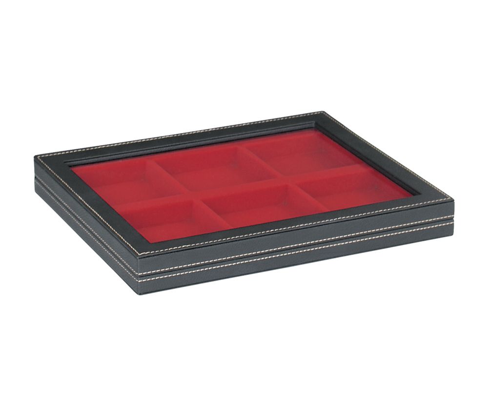 Coffret de collection NERA M avec fenêtre transparente et plateau rouge vif à 6 compartiments carrés