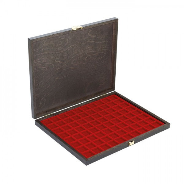 LINDNER Coffret numismatique bois massif CARUS-1 avec un plateau pour 80 monnaies/capsules jusqu'à Ø ext. 24 mm – Rouge foncé