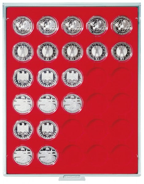 Box monnaies STANDARD à 30 alvéoles ronds pour capsules Ø ext. 37,5 mm, par ex.pour 35 Euro-/20 Euro-/10 Euro- Argent Allemagne BE sous capsules d'origine