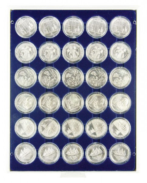 Box monnaies MARINE à 30 alvéoles ronds pour capsules Ø ext. 37,5 mm, par ex.pour 35 Euro-/20 Euro-/10 Euro- Argent Allemagne BE sous capsules d'origine