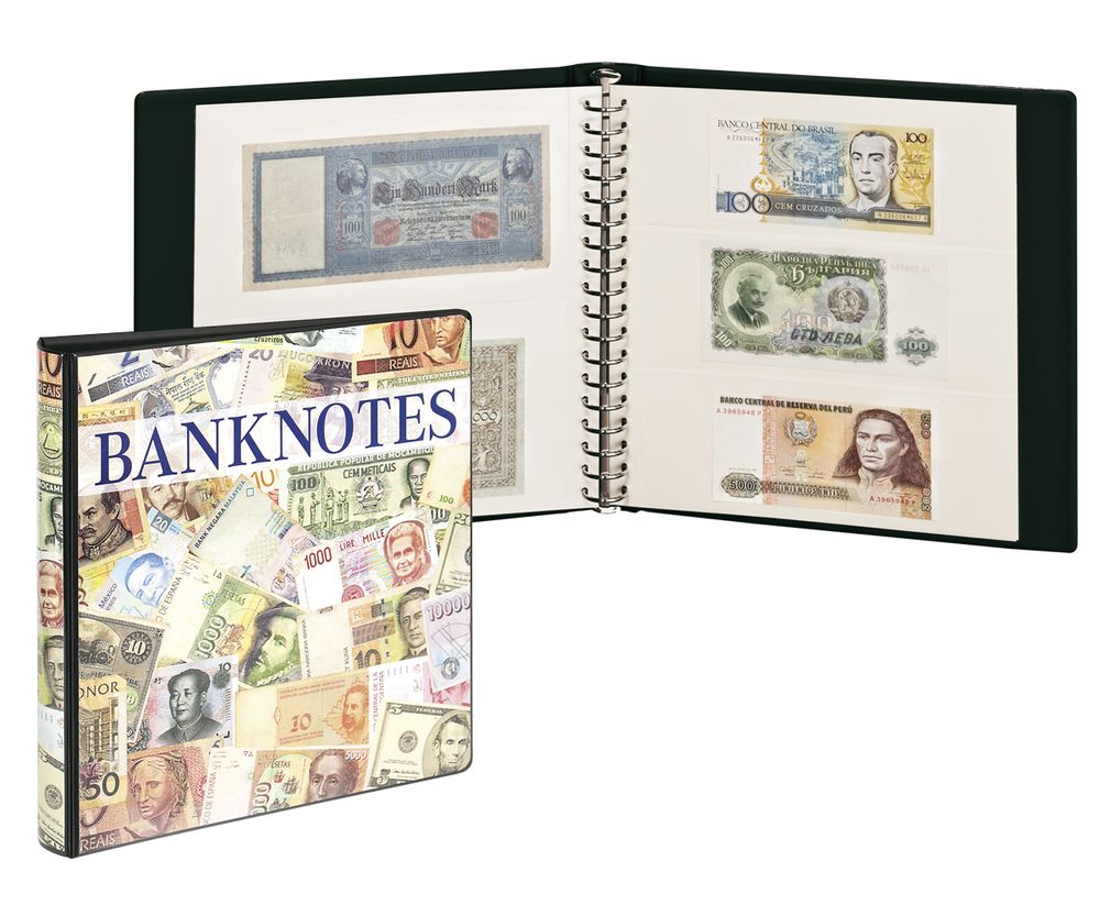 Album pour billets de banque avec 10 feuilles transparentes en 2 versions et intercalaires blancs