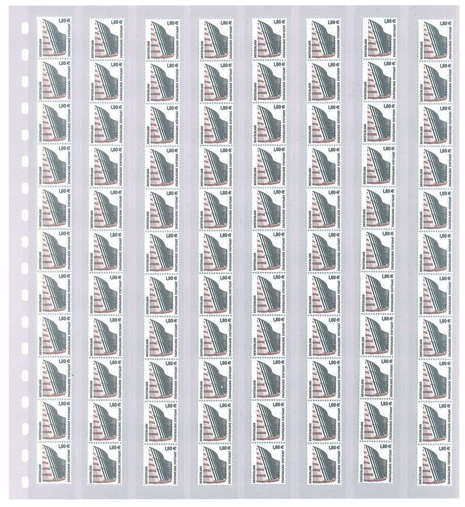 Feuille transparente à 8 bandes verticales (28 x 296 mm) pour timbres roulettes, avec intercalaire en carton noir