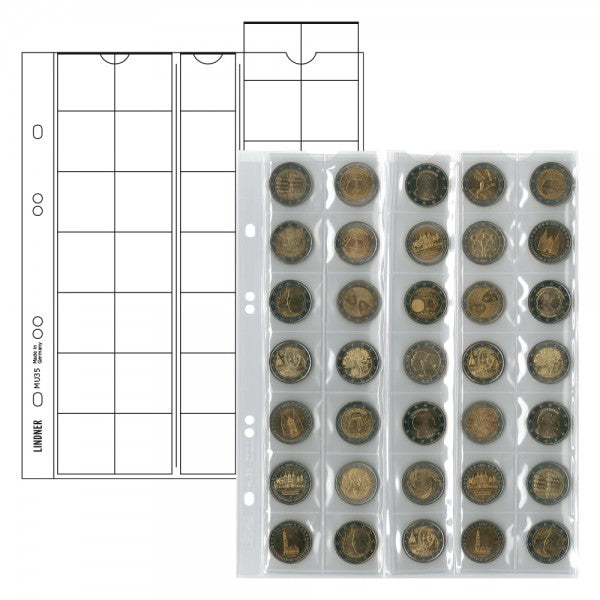 Feuilles numismatiques Multi collect pour 35 monnaies jusqu'à Ø 27 mm, avec intercalaires - paquet de 5 – Rouges