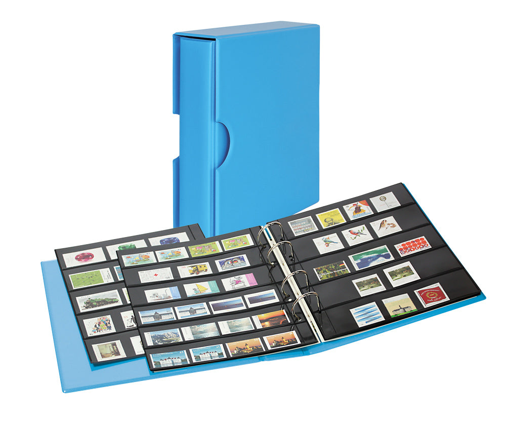 PUBLICA M COLOR-Album pour timbres avec 10 feuilles de classement en plastique utilisables recto-verso en deux versions – Nautic (bleu) – avec boîtier de protection assorti – Nautic (bleu)