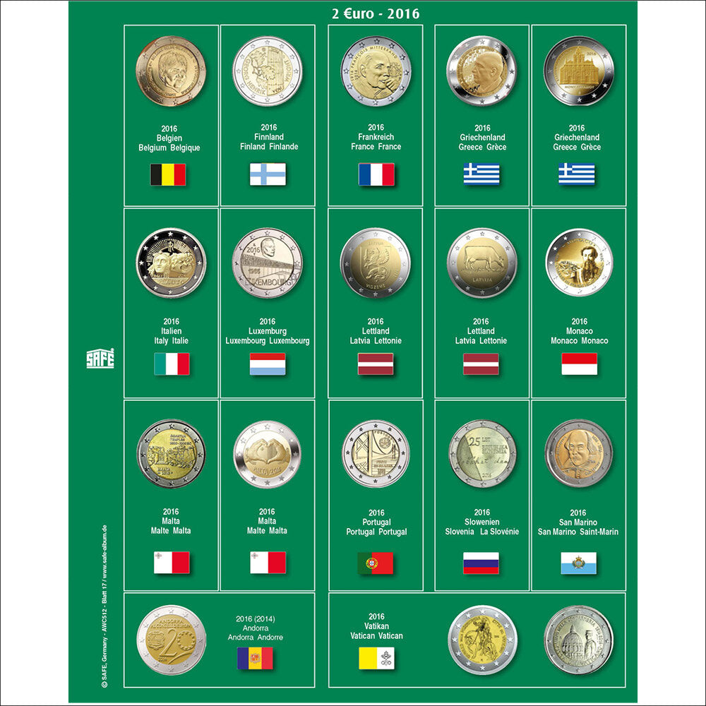 Feuille de pièces premium 2 euros de l'année 2016 Feuille 17