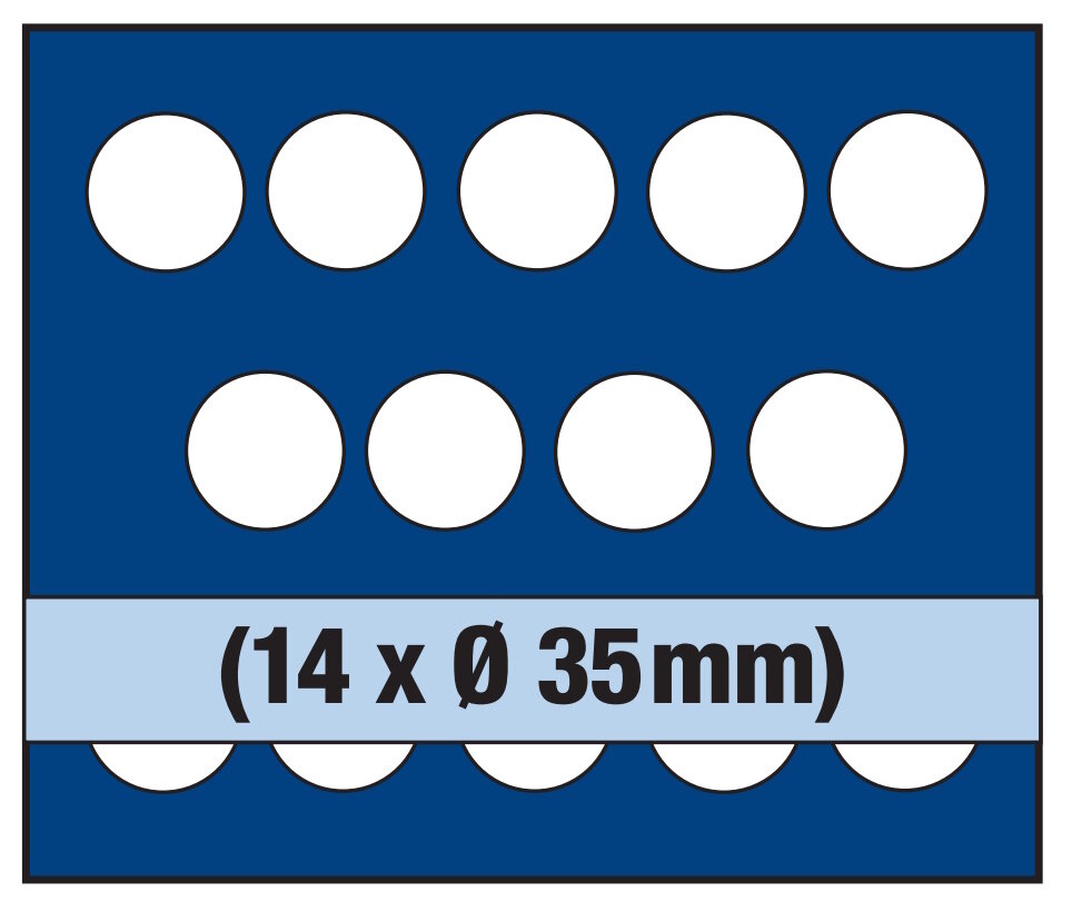 Tableau pour 14 pièces jusqu'à 35 mm Ø par exemple pièces de 10 €