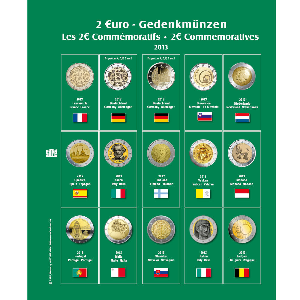 Feuille de pièces premium 2 euros de l'année 2013 Feuille 10