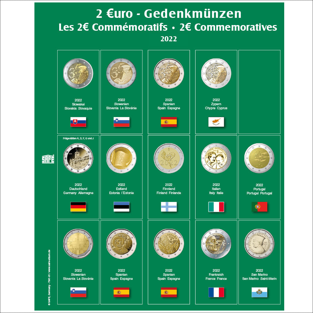 Feuille de pièces premium 2€ de l'année 2022 Feuille 31