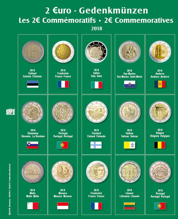Feuille de pièces premium 2 euros de l'année 2018 Feuille 21