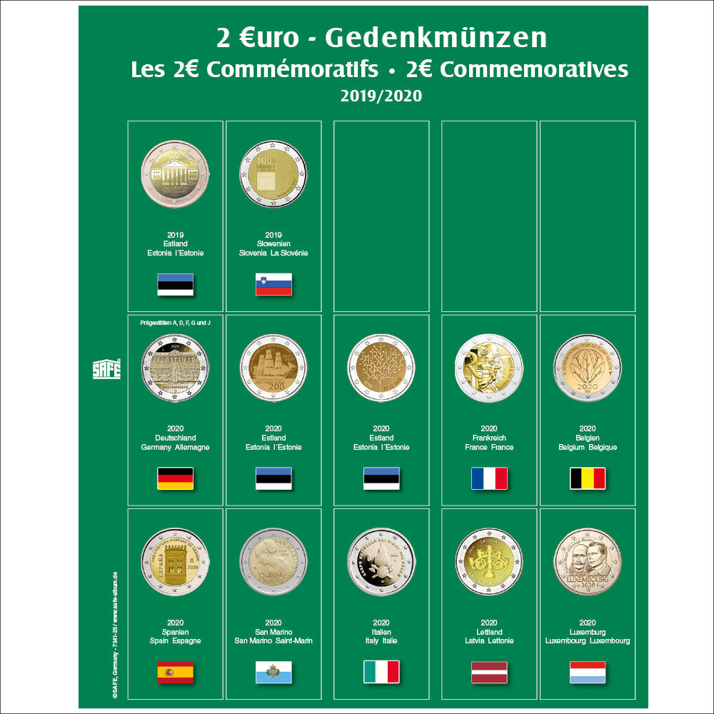 Feuille premium de pièces 2€ de l'année 2019/2020 Feuille 25