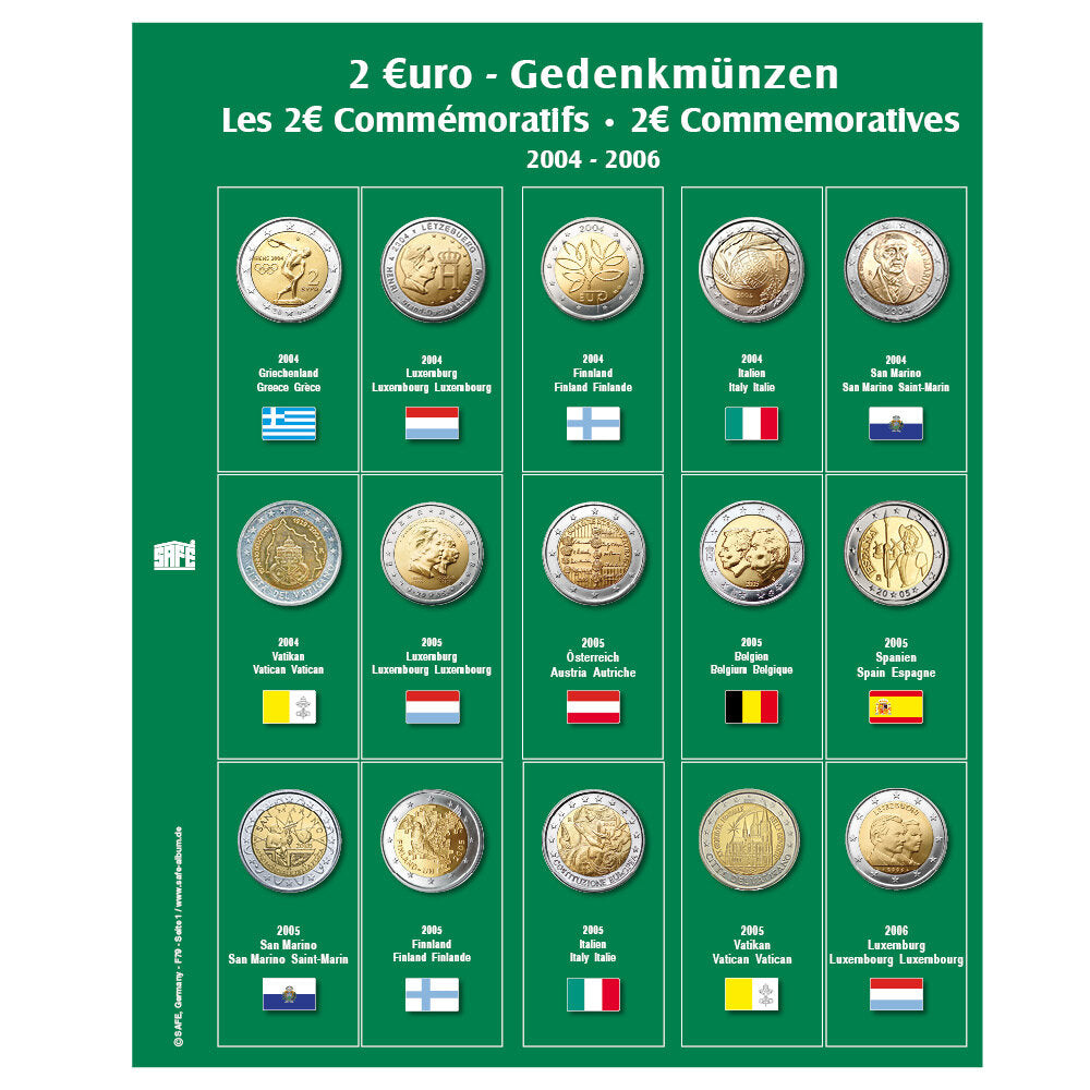 Feuille de pièces premium 2 euros des années 2004-2006 Feuille 1