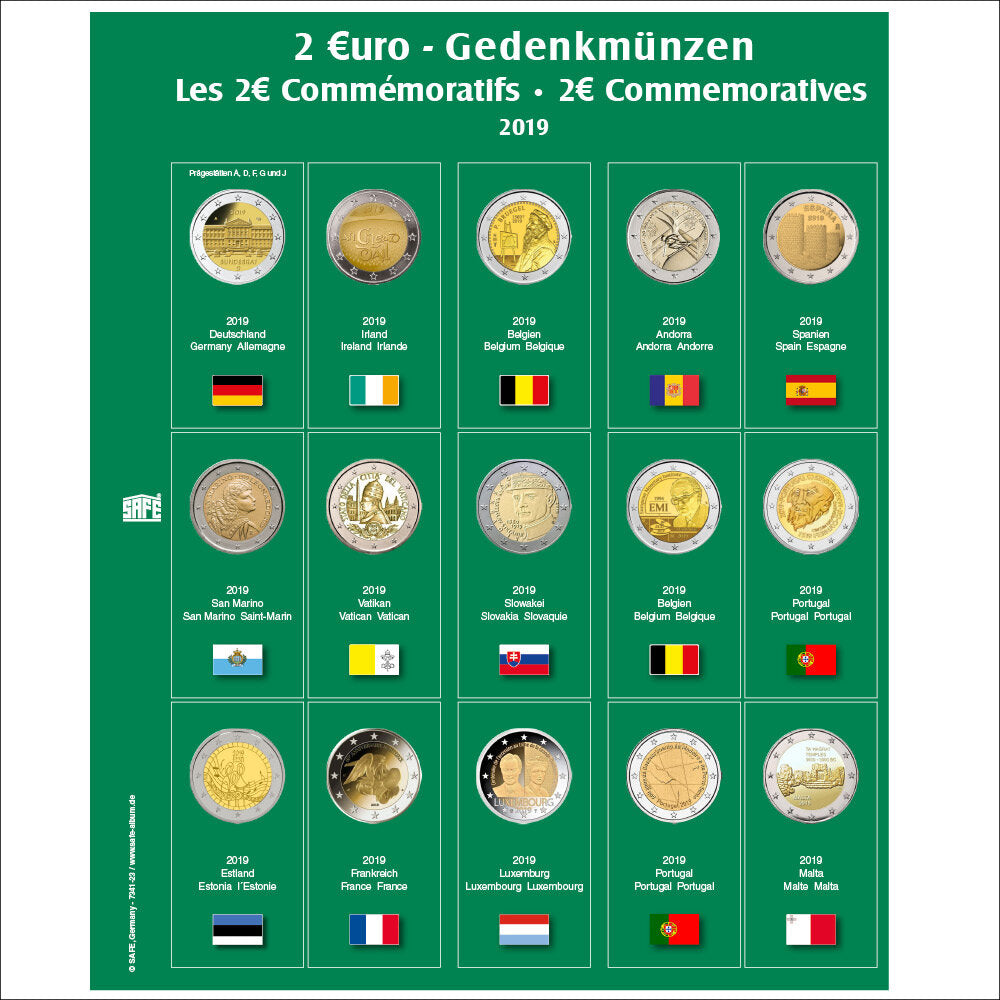 Feuille de pièces premium 2 euros de l'année 2019 Feuille 23