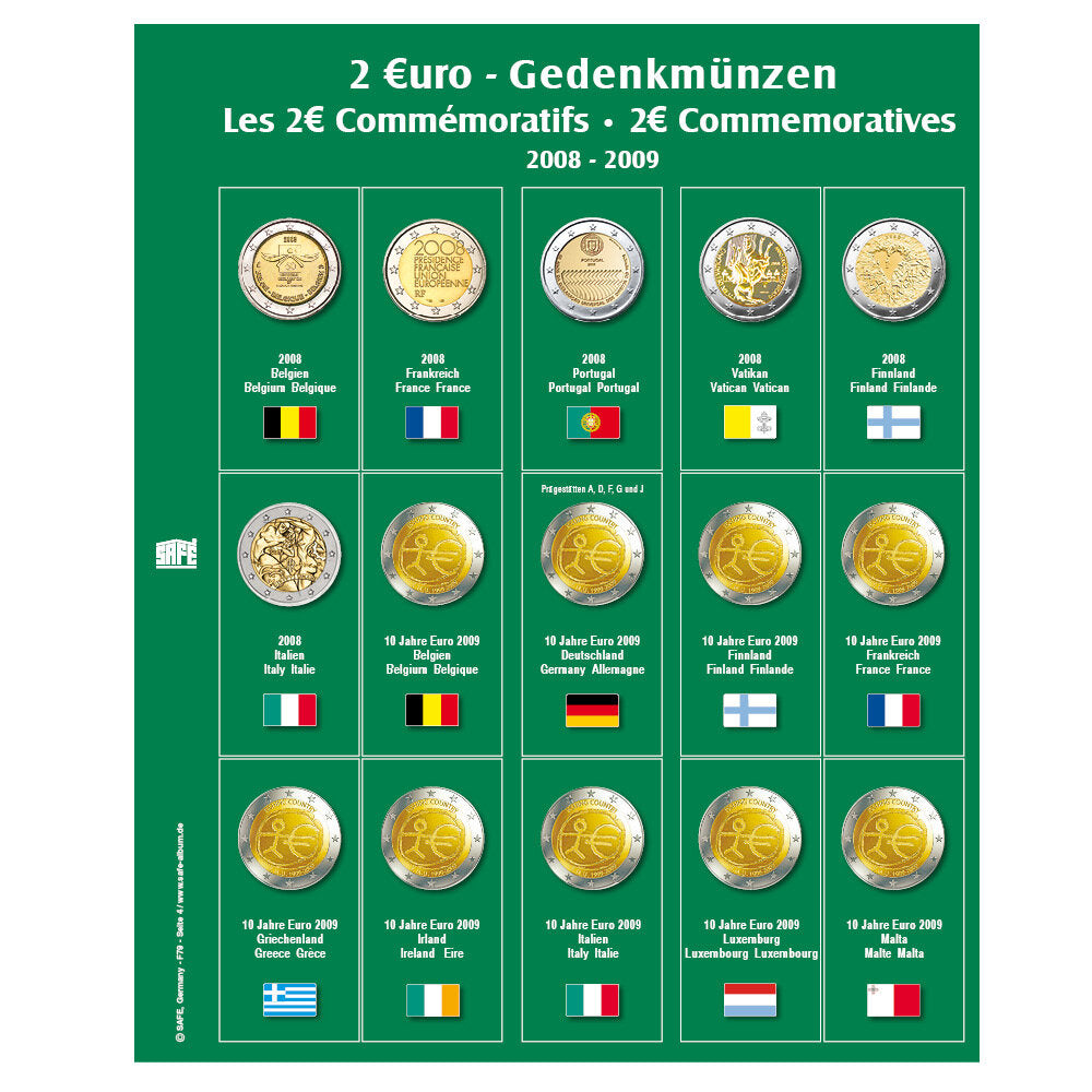 Feuille premium de pièces 2 euros des années 2008-2009 feuille 4