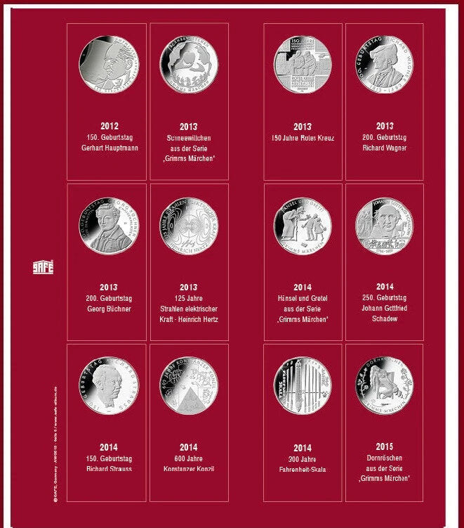 Feuilles de collection Premium pour pièces commémoratives allemandes de 10 euros 2012 - 2014 - 2015