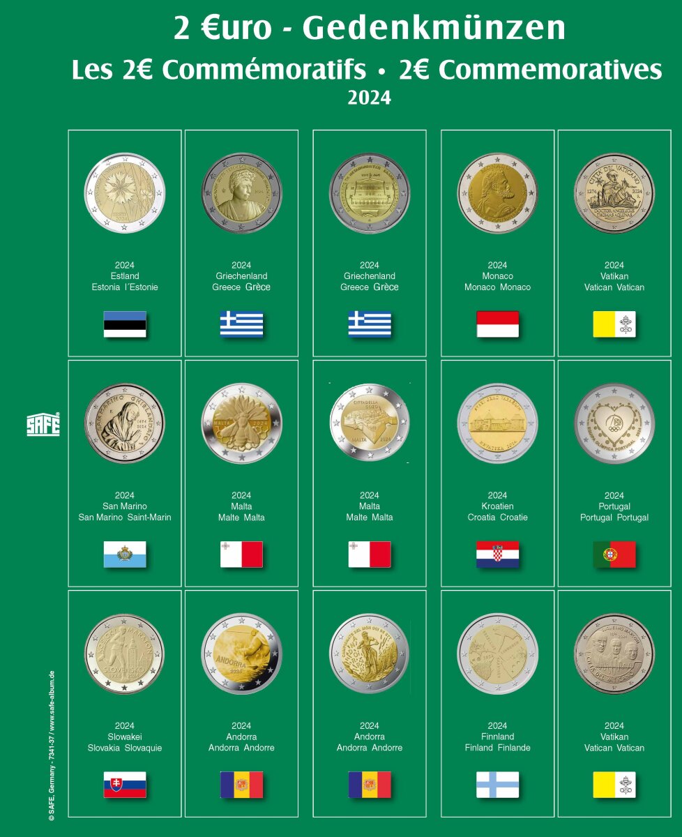 Feuille de pièces premium 2€ de l'année 2024 Feuille 37