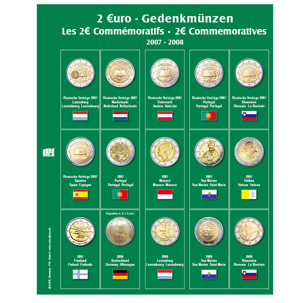 Feuille premium de pièces 2 euros des années 2007-2008 Feuille 3
