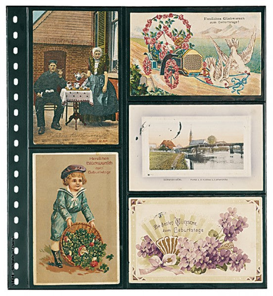 Omnia-Feuilles à 5 poches par page, pour 10 cartes postales anciennes ou documents de format 95 x 143 mm, noires- paquet de 10