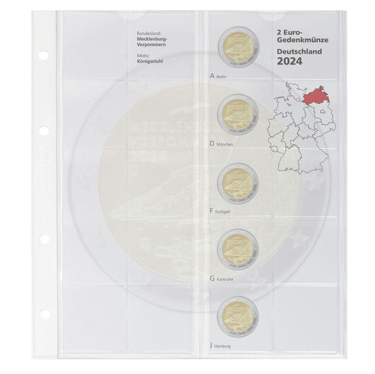 Feuille pré-imprimée karat 2 Euro commémoratives "Mecklenburg-Vorpommern 2024" de la série États Allemands 2023-2038