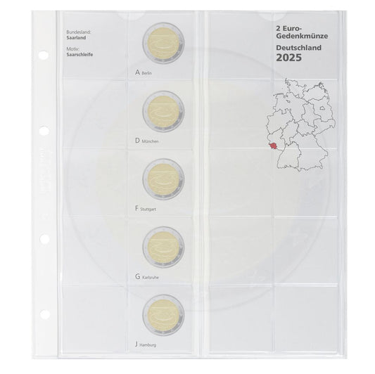 Feuille pré-imprimée karat 2 Euro commémoratives "Saarland 2025" de la série États Allemands 2023-2038