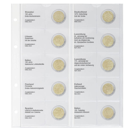 Feuille numismatique pré-imprimée karat pour 2 EURO commémoratives - chronologique : Slovaquie 2023 - Italie 2023