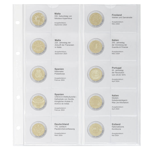 Feuille numismatique pré-imprimée karat pour 2 EURO commémoratives - chronologique : Malte 2023 - Estonie 2024