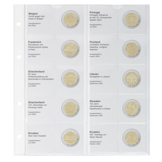 Feuille numismatique pré-imprimée karat pour 2 EURO commémoratives - chronologique : Belgique 2024 - Croatie 2024