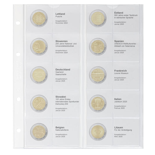 Feuille numismatique pré-imprimée karat pour 2 EURO commémoratives - chronologique : Lettonie 2024 - Lituanie 2025