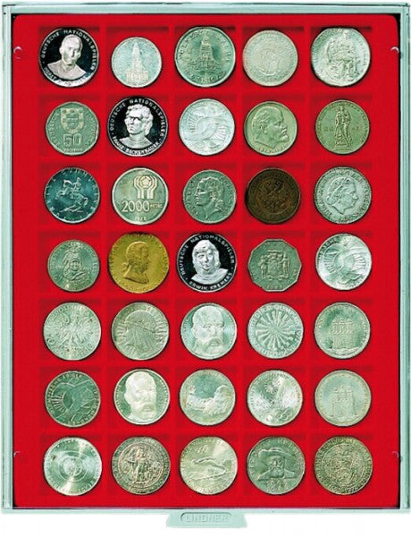 Box monnaies STANDARD à 35 alvéoles carrés pour monnaies/capsules jusqu'à Ø 36 mm