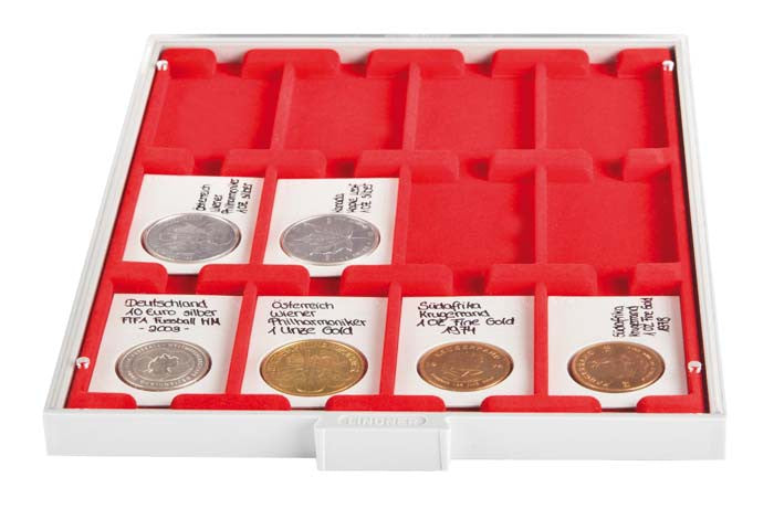 Box monnaies STANDARD à 12 alvéoles rectangulaires pour étuis REBECK COIN L 75x50 mm