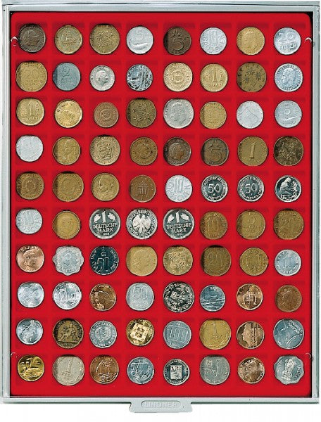 Box monnaies STANDARD à 80 alvéoles carrés pour monnaies/capsules jusqu'à Ø 24 mm