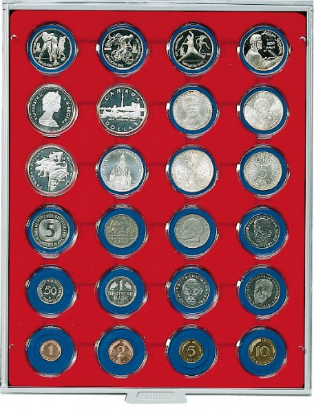 Box monnaies STANDARD à 24 alvéoles ronds pour capsules Ø ext. 41 mm