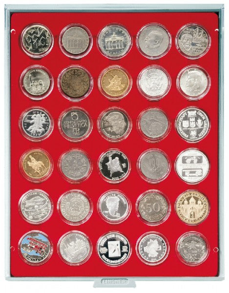 Box monnaies STANDARD à 30 alvéoles ronds pour capsules Ø ext. 39,5 mm, par ex. pour 35 Euro-/20 Euro-/10 Euro-Argent Allemagne sous capsules LINDNER