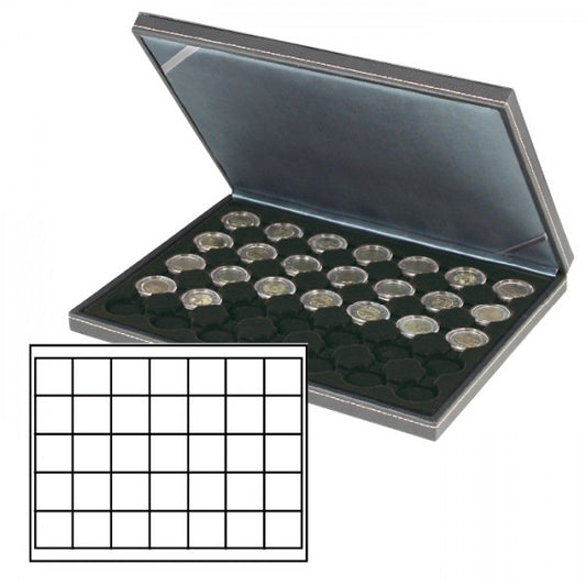 Coffret numismatique NERA M avec plateau à 35 alvéoles carrés pour monnaies/capsules jusqu'à Ø 36 mm