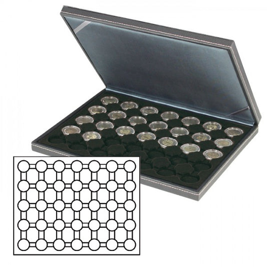 Coffret numismatique NERA M avec plateau à 35 alvéoles ronds pour capsules Ø ext. 32 mm, par ex. pour monnaies 2 Euro sous capsules LINDNER
