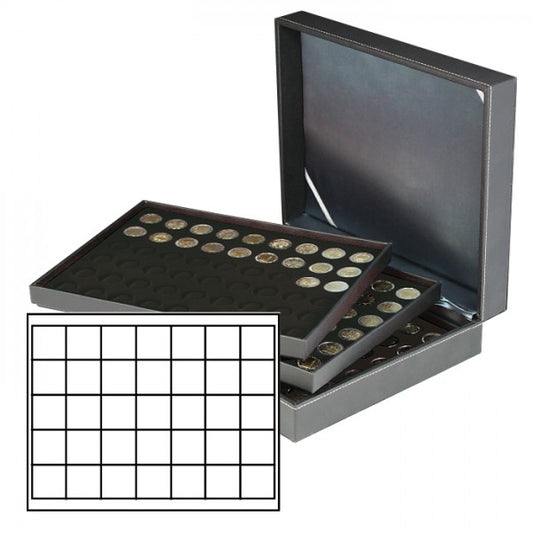 Coffret numismatique NERA XL avec 3 plateaux pour 105 monnaies/capsules jusqu'à Ø 36 mm