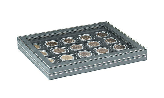 Coffret numismatique NERA M PLUS avec plateau pour étuis numismatiques 50x50 mm/capsules CARRÉE/capsules OCTO