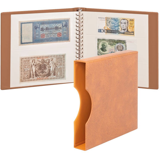 LINDNER Album pour billets banque (avec intercalaires blancs) avec boîtier - brun clair