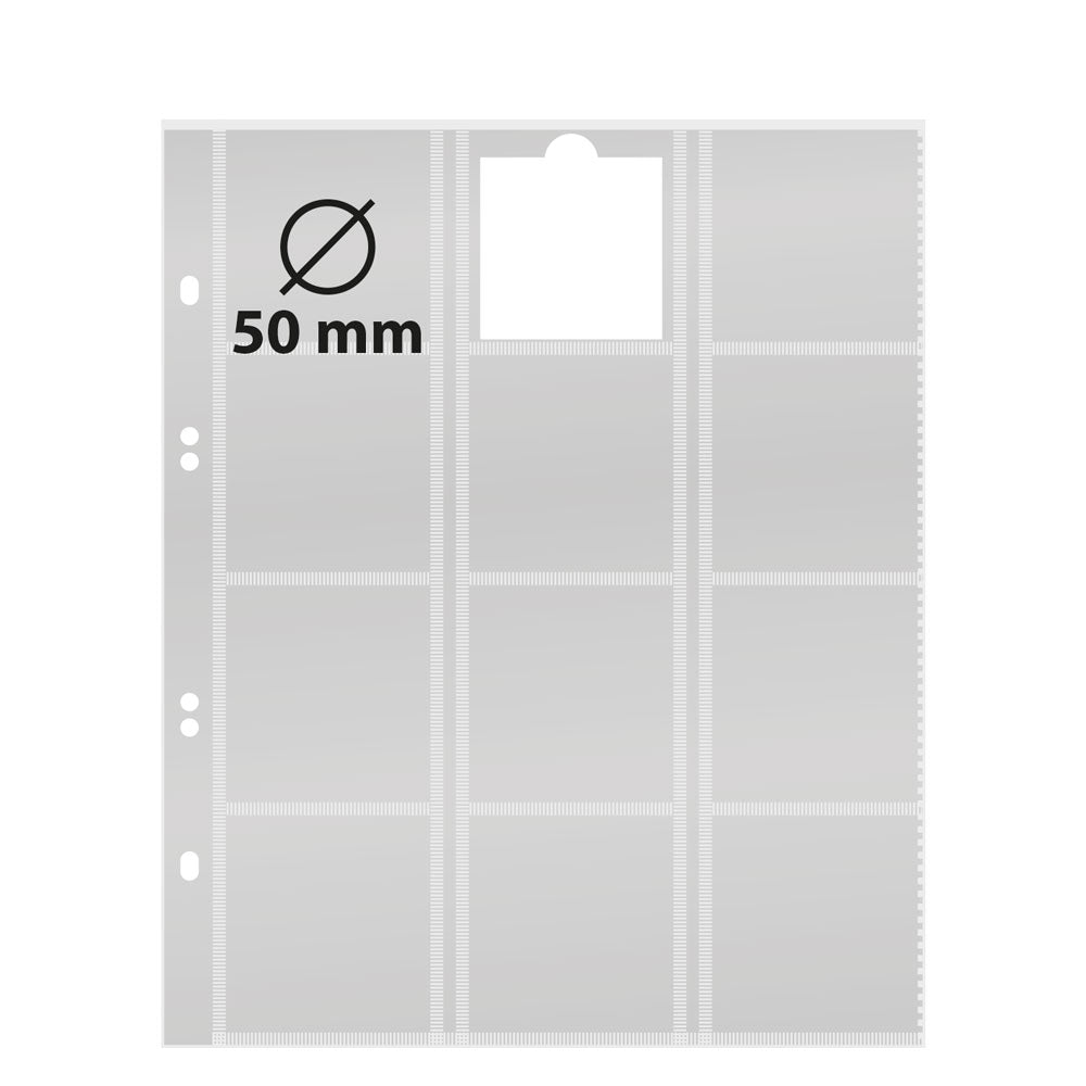 Feuilles numismatiques Multi collect pour 12 monnaies jusqu'à Ø 50 mm/étuis numismatiques 50x50 mm, avec intercalaires - paquet de 5