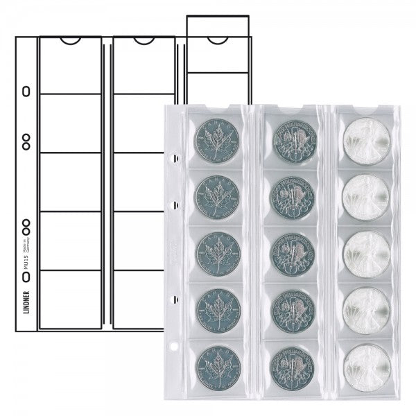 Feuilles numismatiques Multi collect pour 15 monnaies jusqu'à Ø 42 mm, avec intercalaires - paquet de 5