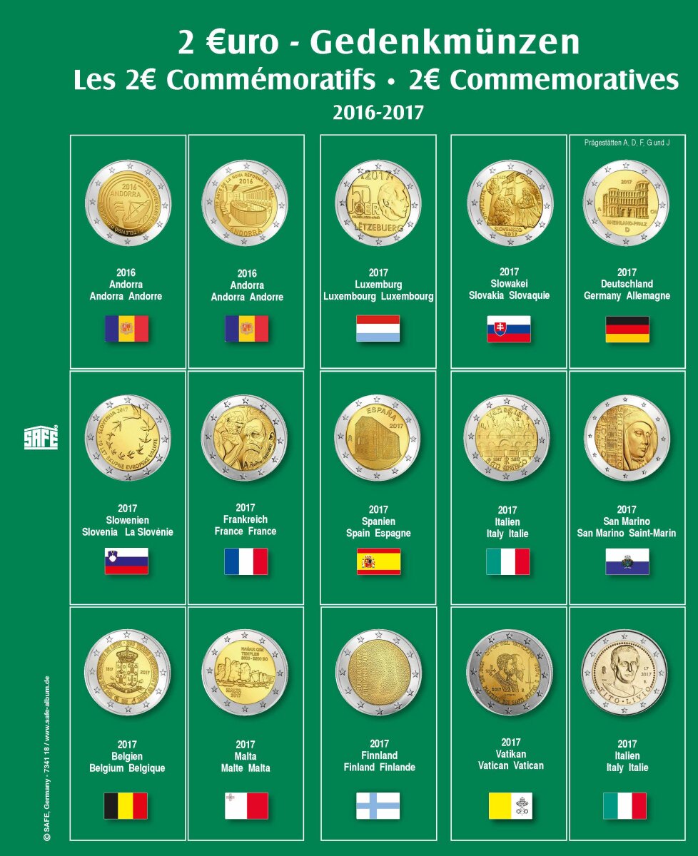 Feuille de collection premium 2 euros des années 2016-2017 Feuille 18