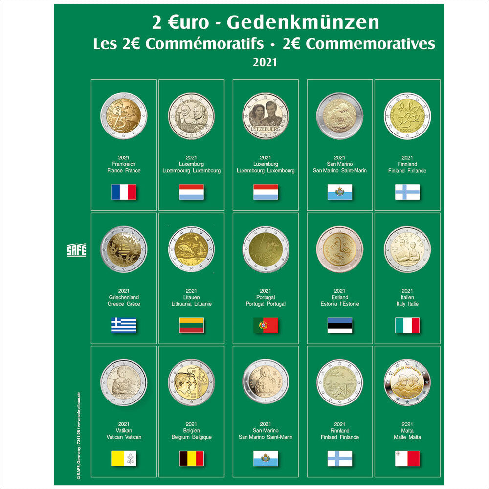 Feuille de pièces premium 2€ de l'année 2021 Feuille 28