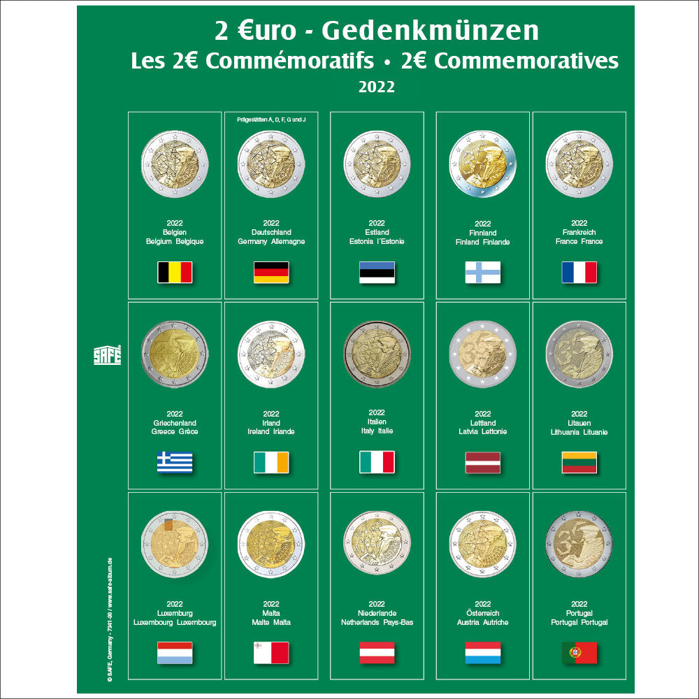 Feuille de pièces premium 2€ de l'année 2022 Feuille 30